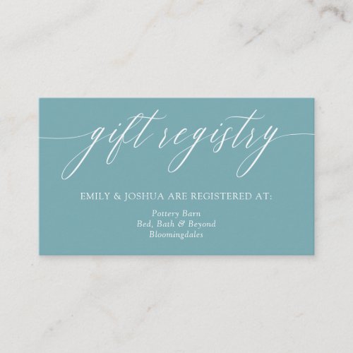 Elegant Minimalist Calligraphy Teal Gift Registry Enclosure Card