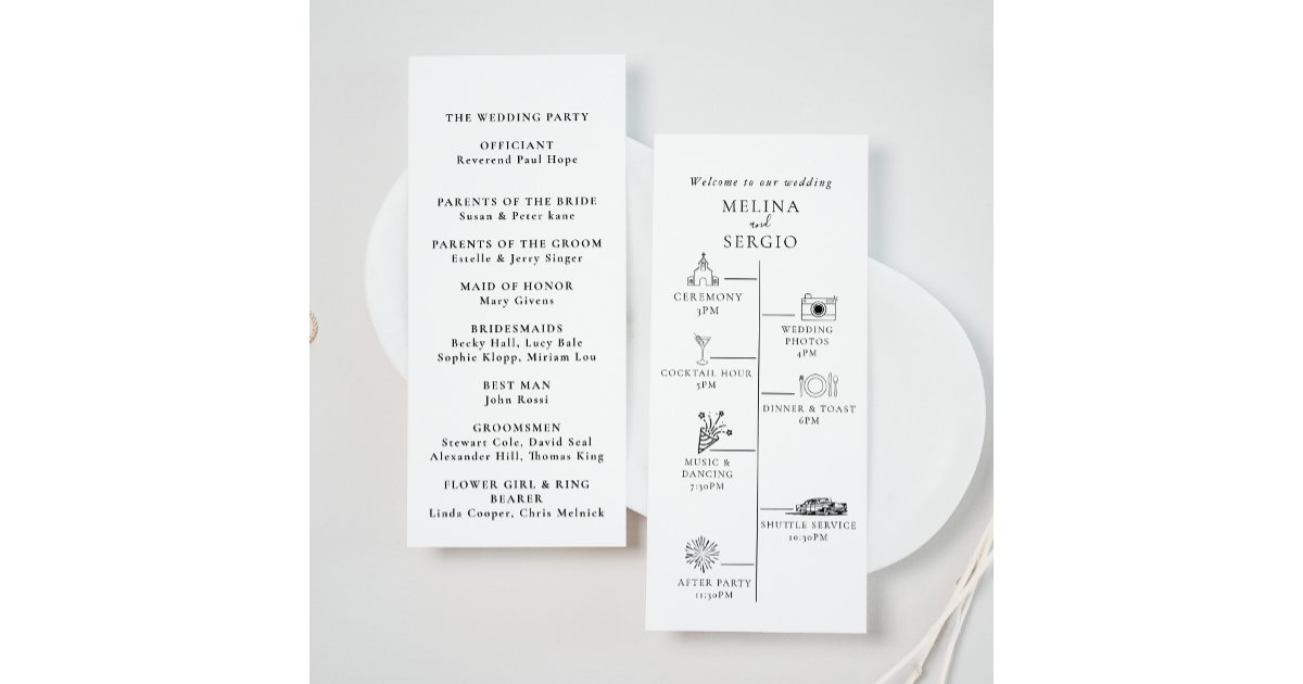 Elegant Minimalist Calligraphy Timeline Wedding Program | Zazzle