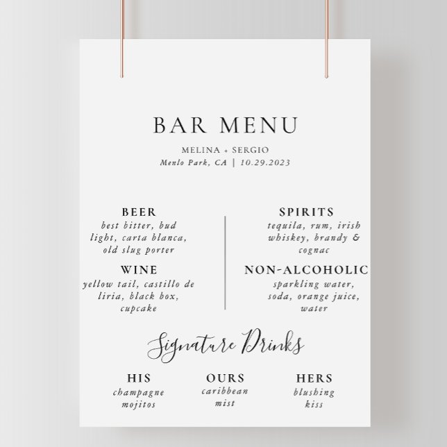 Elegant Minimalist Calligraphy Wedding Bar Menu Poster (Creator Uploaded)