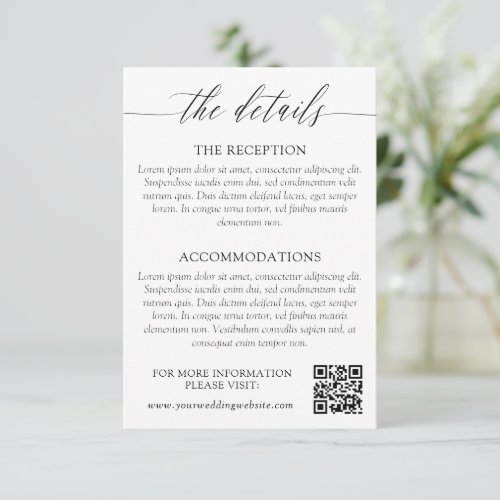 Elegant Minimalist Calligraphy Wedding Details Enclosure Card