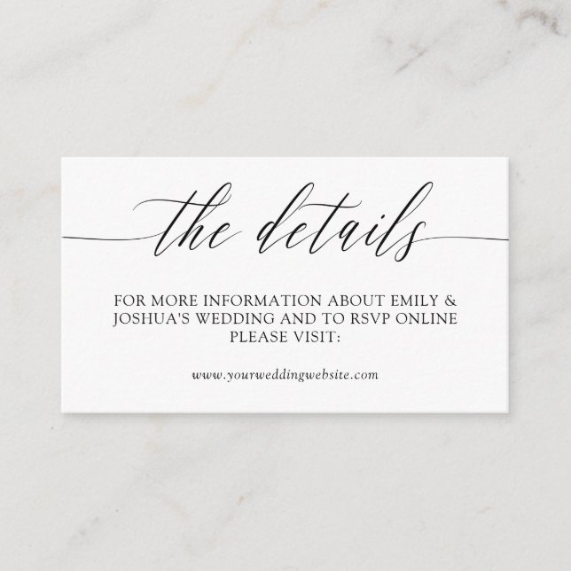 Elegant Minimalist Calligraphy Wedding Details Enclosure Card (Front)