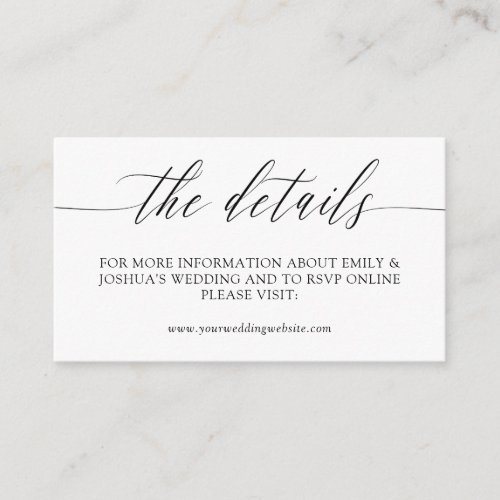 Elegant Minimalist Calligraphy Wedding Details Enclosure Card