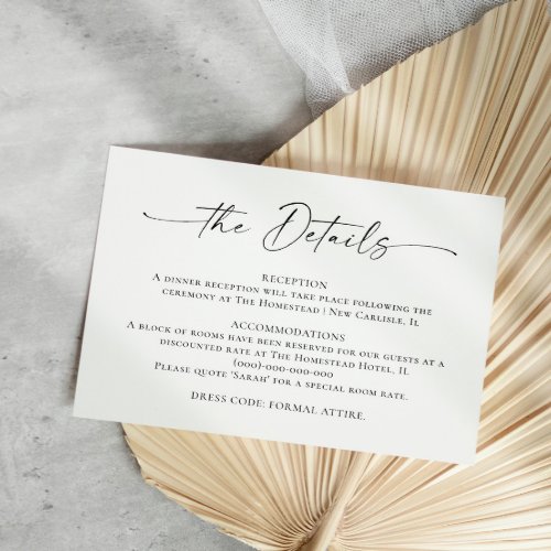 Elegant Minimalist Calligraphy Wedding Details Enclosure Card