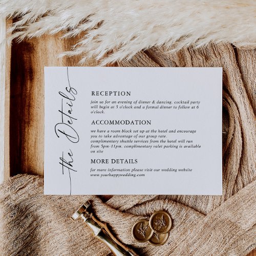 Elegant Minimalist Calligraphy Wedding Details Enclosure Card