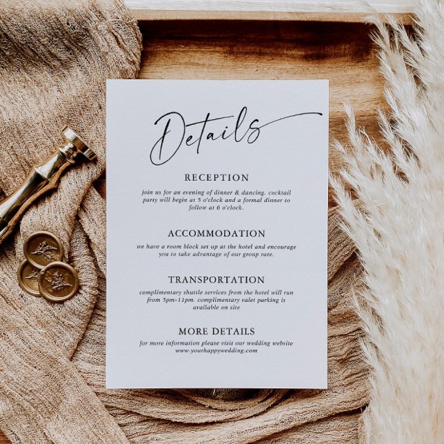 Elegant Minimalist Calligraphy Wedding Details Enclosure Card (Creator Uploaded)