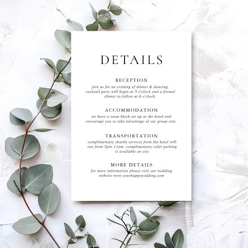 Elegant Minimalist Calligraphy Wedding Details Enclosure Card