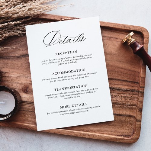 Elegant Minimalist Calligraphy Wedding Details Enclosure Card