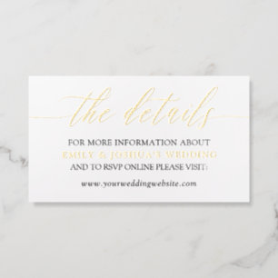 Elegant Minimalist Calligraphy Wedding Details Foil Business Cards