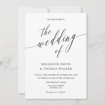 Elegant Minimalist Calligraphy Wedding Invitation | Zazzle