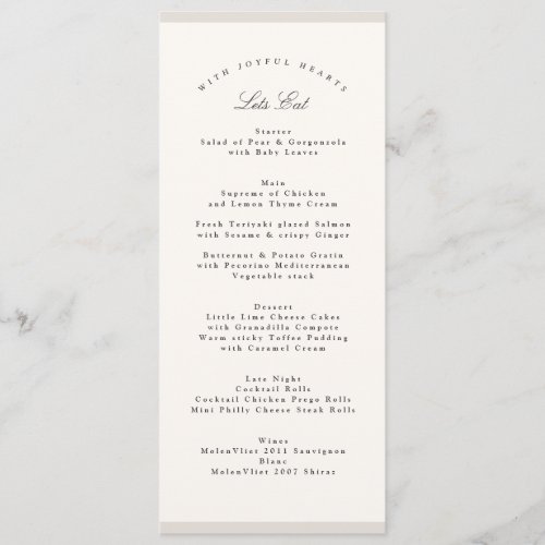 Elegant Minimalist Calligraphy Wedding Menu