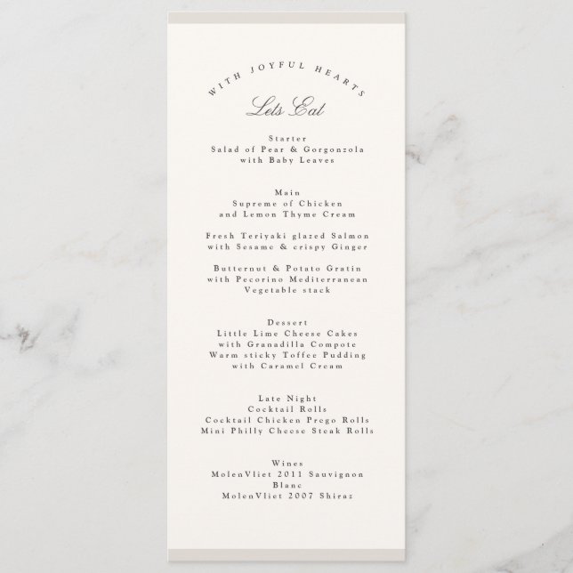 Elegant Minimalist Calligraphy Wedding Menu (Front)