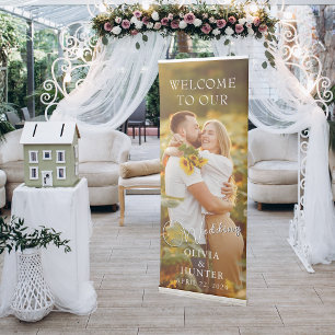 Elegant Minimalist, Calligraphy Wedding Photo Retractable Banner