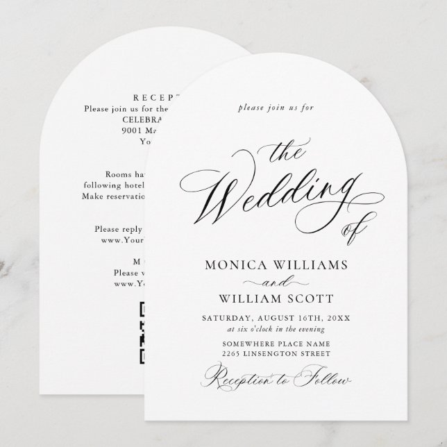 Elegant Minimalist Calligraphy Wedding QR code Invitation (Front/Back)