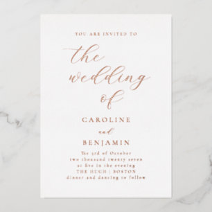 Elegant Minimalist Calligraphy Wedding Rose Gold Foil Invitation