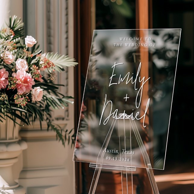 Elegant Minimalist Calligraphy Wedding Welcome Acrylic Sign (Creator Uploaded)