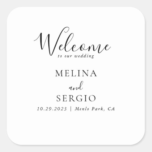 Elegant Minimalist Calligraphy Wedding Welcome Square Sticker