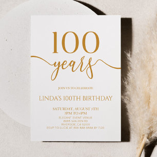 Elegant Minimalist Champagne 100th Birthday Party Invitation
