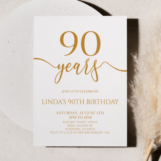 Elegant Minimalist Champagne 90th Birthday Party Invitation (Creator Uploaded)