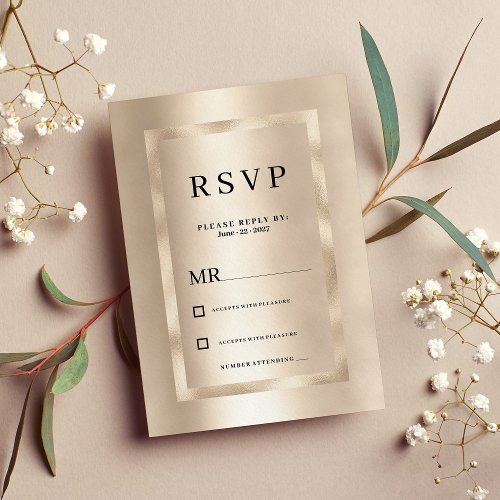 Elegant minimalist champagne gold glam RSVP  Invitation