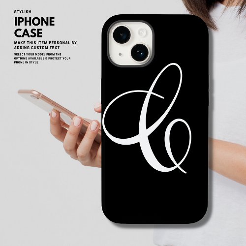 Elegant Minimalist Chic Black Calligraphy Initial Case_Mate iPhone 14 Case