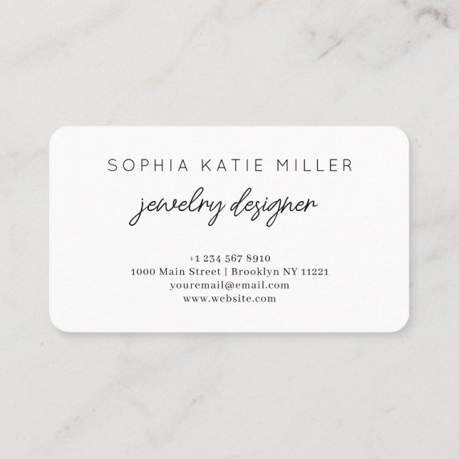 Elegant Minimalist Chic Handmade Jewelry Designer Business Card (Back)