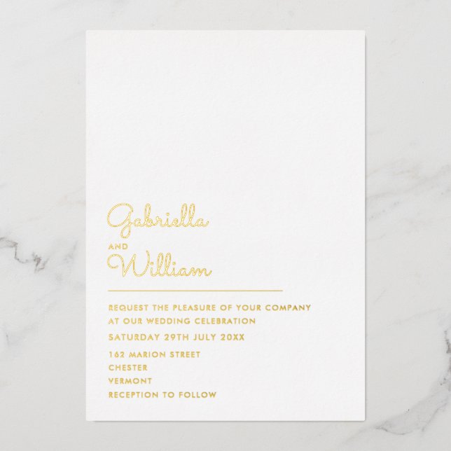 Elegant Minimalist Chic Script Wedding Gold Foil Invitation (Front)