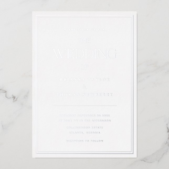 Elegant Minimalist Chic Silver Wedding Invitation Foil Invitation (Front)