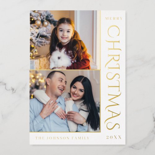 Elegant Minimalist Christmas 2 Photo Gold Foil Hol Foil Holiday Card