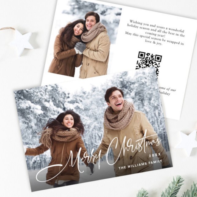 Elegant Minimalist Christmas 2 Photo QR code Holiday Card (Creator Uploaded)
