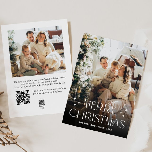Elegant Minimalist Christmas 2 Photo QR code Holiday Card (Creator Uploaded)