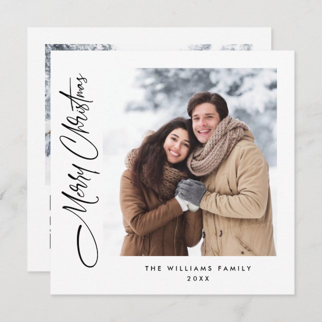 Elegant Minimalist Christmas 2 Photo QR code Holiday Card (Front/Back)