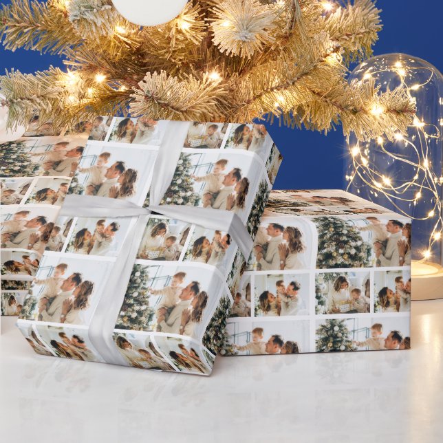 Elegant Minimalist Christmas 3 Photo Collage Wrapping Paper (Holidays)
