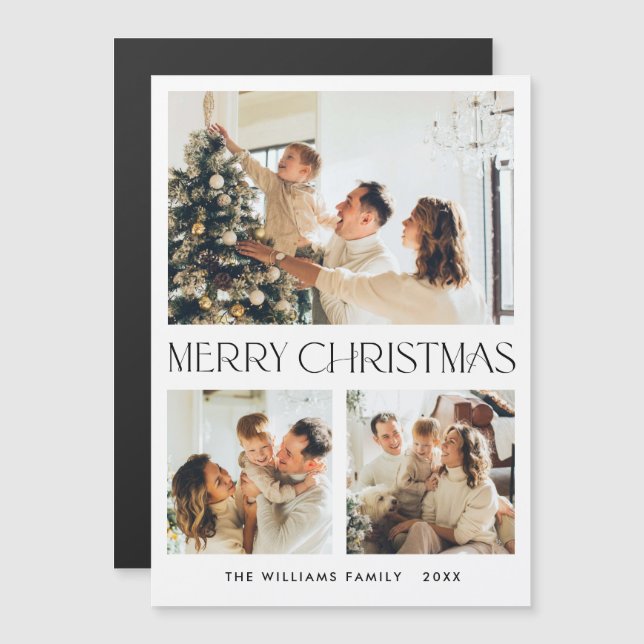 Elegant Minimalist Christmas 3 PHOTO Magnetic Card (Front/Back)