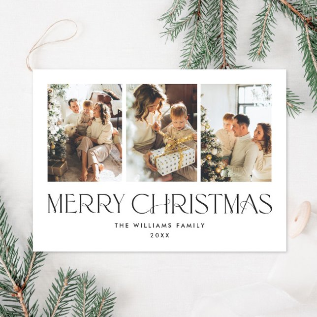 Elegant Minimalist Christmas 3 PHOTO Magnetic Card (Creator Uploaded)