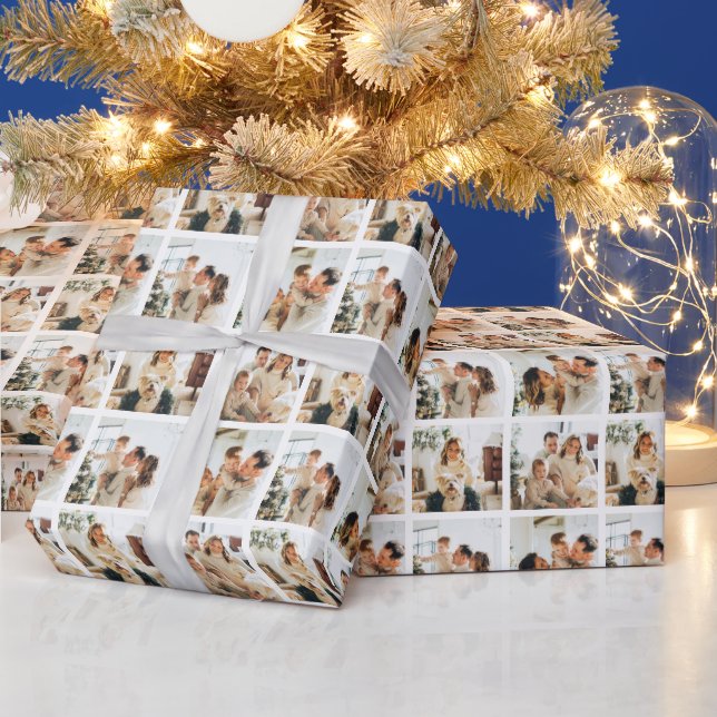 Elegant Minimalist Christmas 4 Photo Collage Wrapping Paper (Holidays)