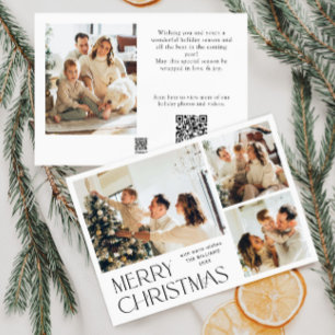Elegant Minimalist Christmas 4 Photo QR code Holiday Card