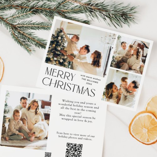 Elegant Minimalist Christmas 4 Photo QR code Holiday Card