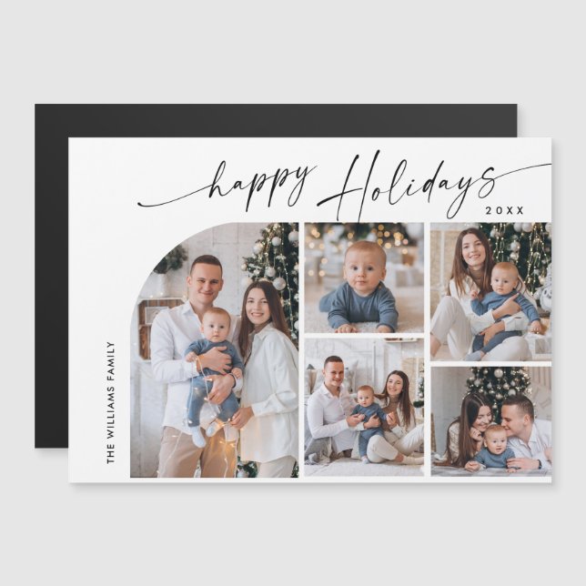 Elegant Minimalist Christmas 5 PHOTO Magnetic Card (Front/Back)