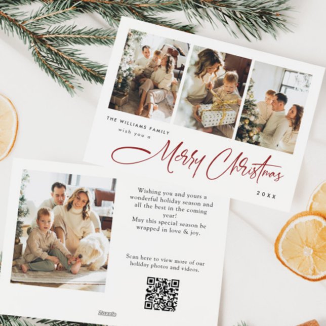 Elegant Minimalist Christmas 5 Photo QR code Holiday Card (Creator Uploaded)