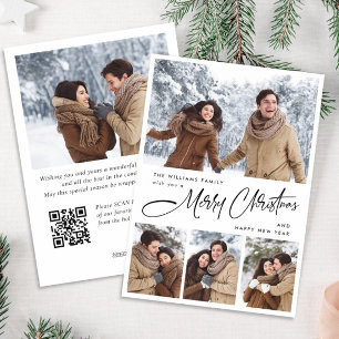 Elegant Minimalist Christmas 5 Photo QR code Holiday Card