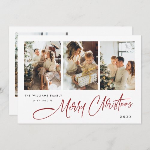 Elegant Minimalist Christmas 5 Photo QR code Holiday Card