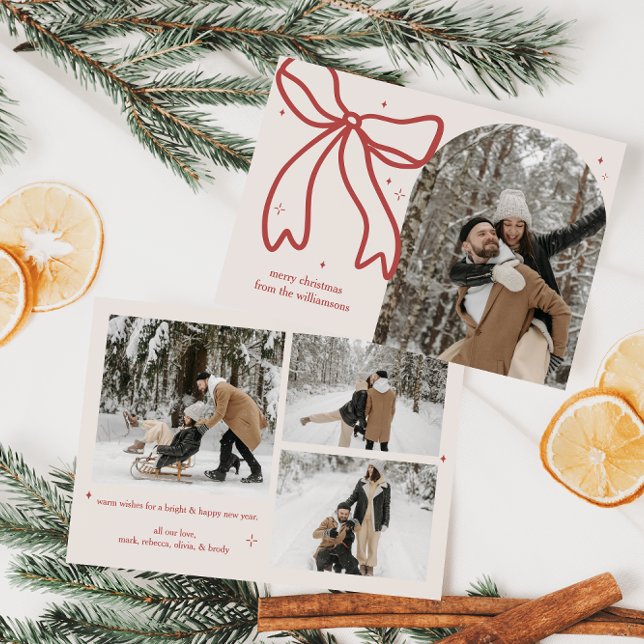 Elegant Minimalist Christmas Bow Family Photo Holiday Card (Elegant Bow Family Photo Christmas Card)
