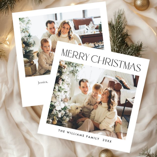 Elegant Minimalist Christmas Greeting 2 Photo Holiday Card (Creator Uploaded)