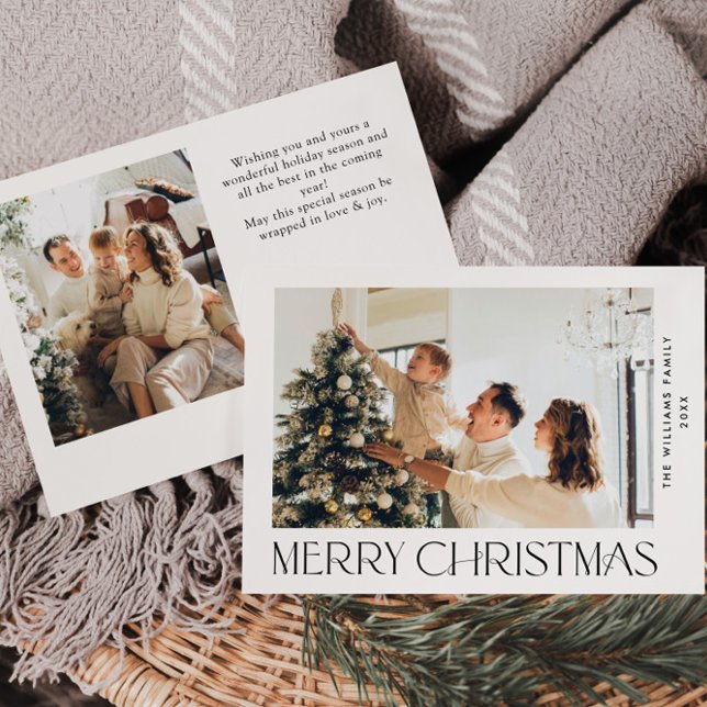 Elegant Minimalist Christmas Greeting 2 Photo Holiday Card (Creator Uploaded)