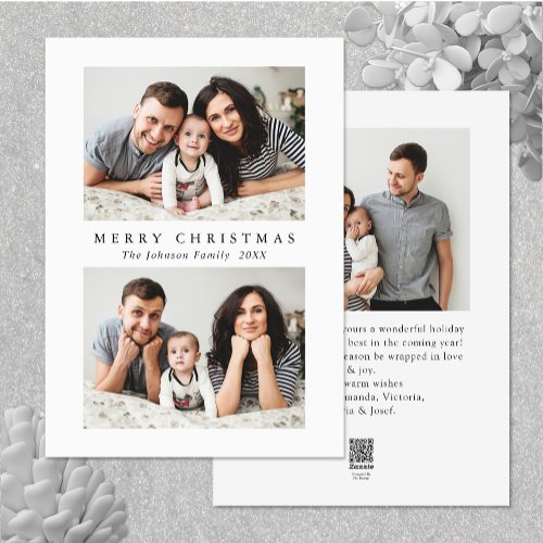 Elegant Minimalist Christmas Greeting 3 Photo Holi Holiday Card