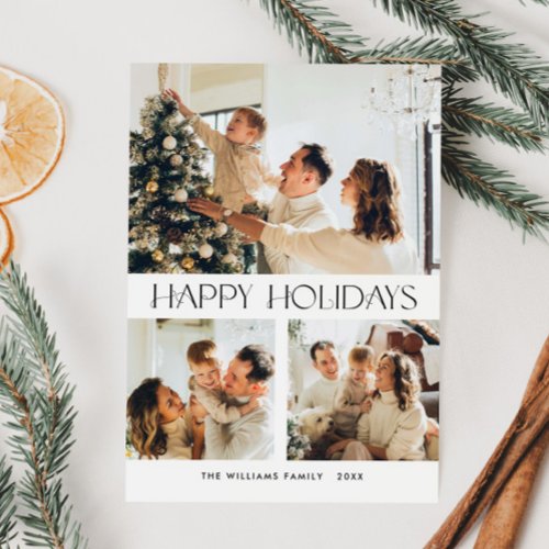 Elegant Minimalist Christmas Greeting 3 Photo Holiday Card