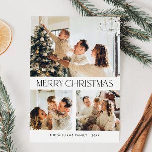 Elegant Minimalist Christmas Greeting 3 Photo Holiday Card