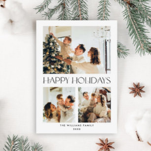 Elegant Minimalist Christmas Greeting 3 Photo Holiday Card