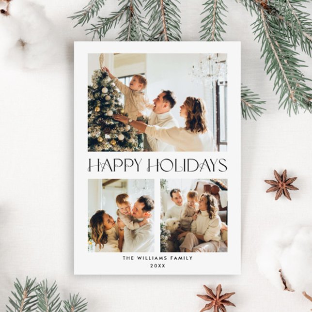Elegant Minimalist Christmas Greeting 3 Photo Holiday Card (Creator Uploaded)