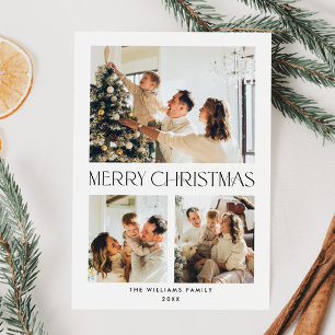 Elegant Minimalist Christmas Greeting 3 Photo Holiday Card